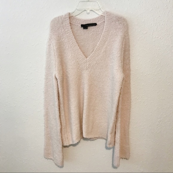 360 Sweater Blush Pink V Neck Teddy Wool Sweater